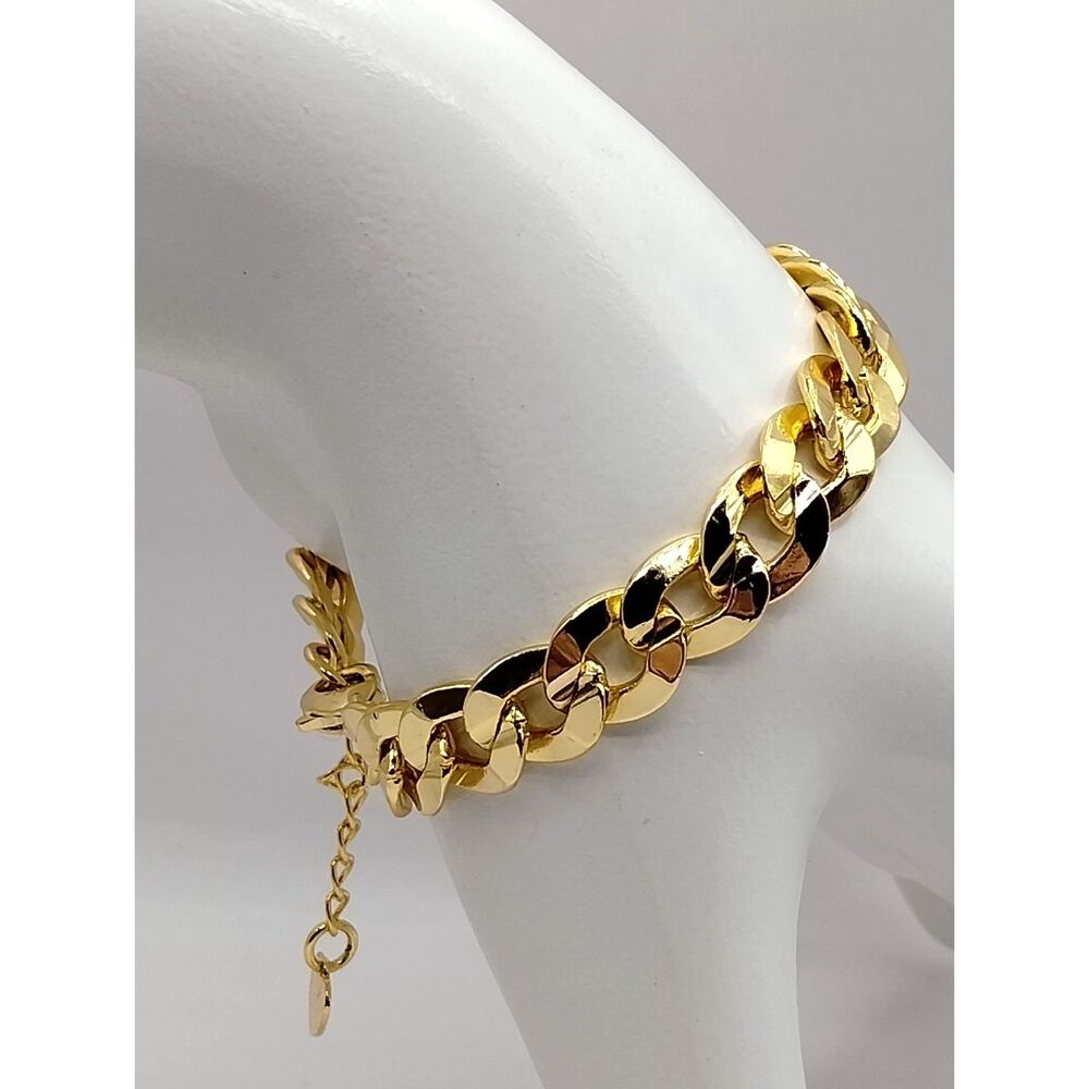 Vintage Designer Signed Evry Jewels Charm Shiny Faux Gold Chain Link Bracelet
